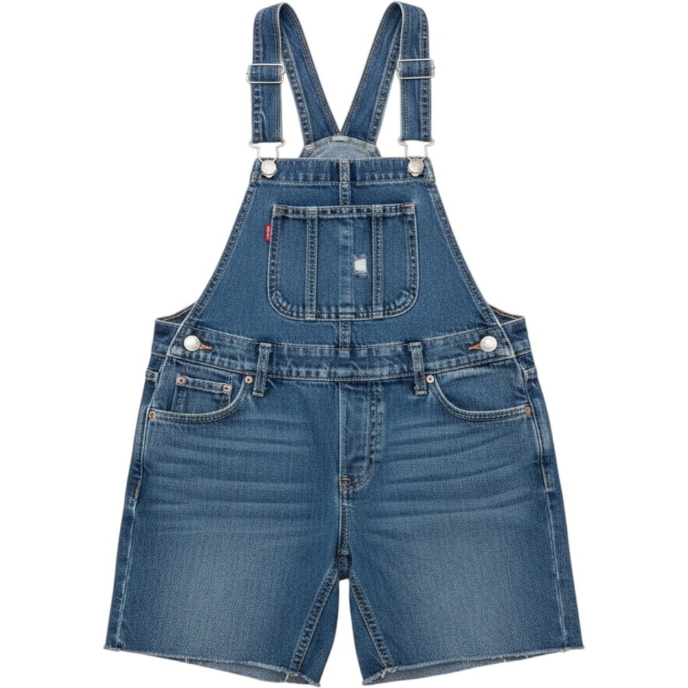 Levis Shortall Kids Size 8 Reg Blue Denim Distressed Raw Hem Bib Overalls